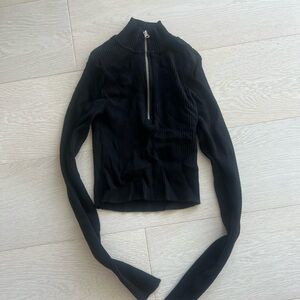 Black Ribbed Zip-Up Crop Top